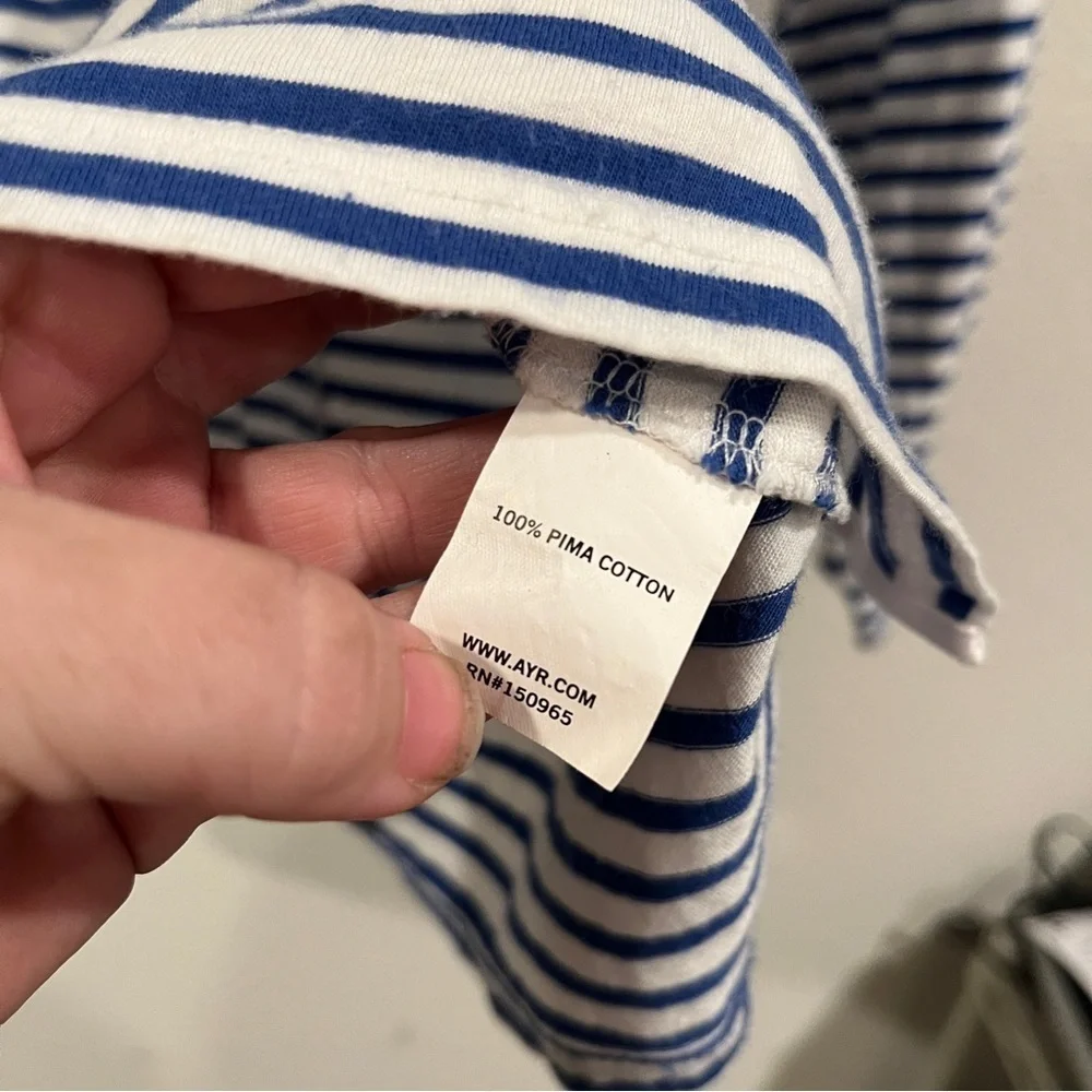 AYR size small Pima cotton blue and white stripe shirt basic old money quiet lux - Picture 5 of 8